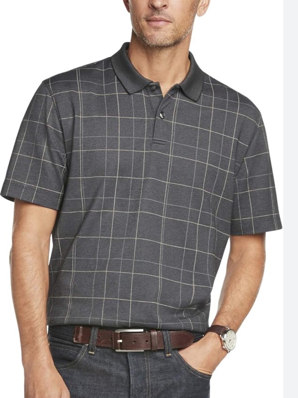 Van Heusen Gray Windowpane Polo Shirt
